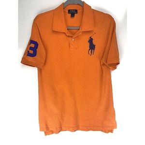Polo Ralph Lauren Orange Big Pony Polo Shirt Boys Size L Large (14-16) #3 Patch